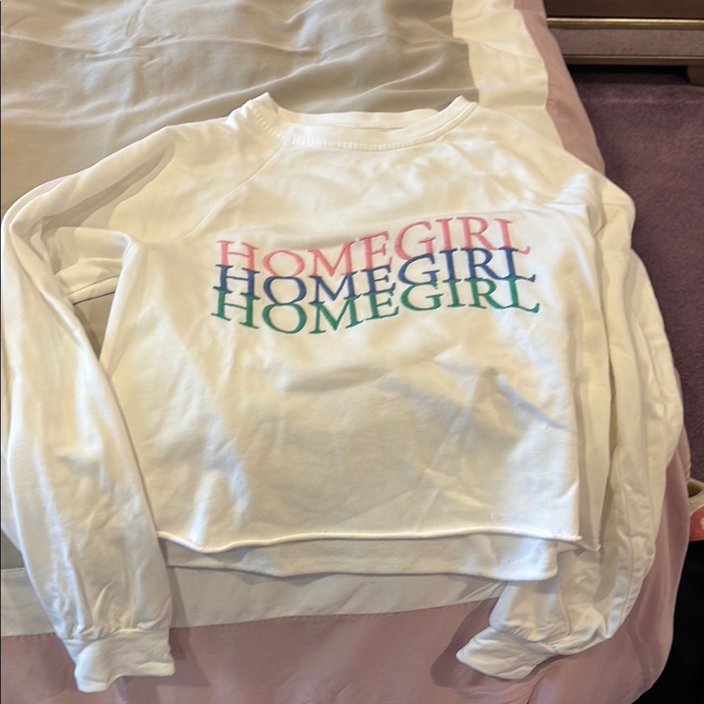 Bloomingdale's White Long Sleeve Tee with Multicolor 'Homegirl' Print